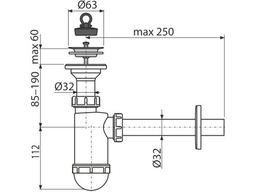 SIFON LAVOAR DN 32 CU SITA DIN OTEL INOXIDABIL DN 63 - ALCAPLAST A410