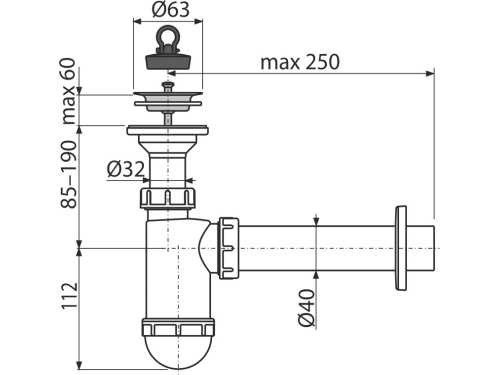 SIFON LAVOAR DN 40 CU SITA DIN OTEL INOXIDABIL DN 63 - ALCAPLAST A41