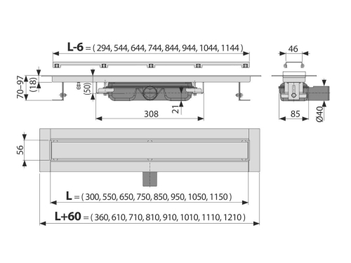 SET RIGOLA DE DUS CU CAPAC FAIANTABIL ALCA - APZ115 MARBLE LOW - 55 CM