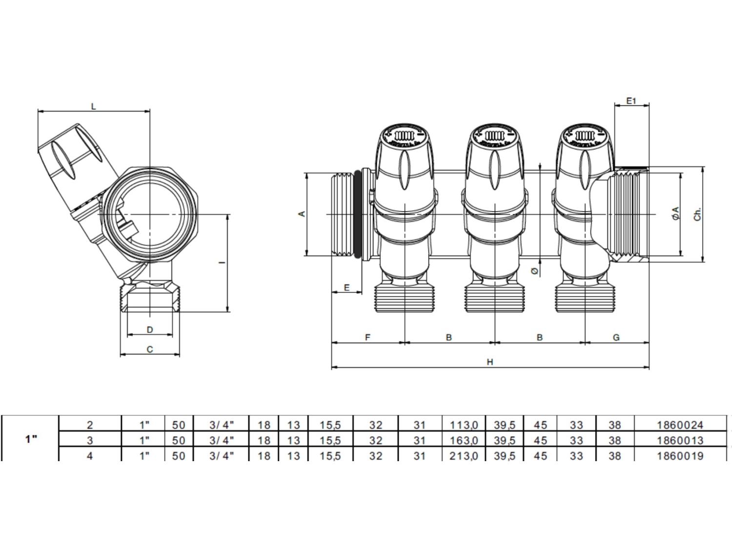 COLECTOR/DISTRIBUITOR TIEMME MAXIMA 1" - EK 3/4 X 18 - 4 CIRCUITE 2