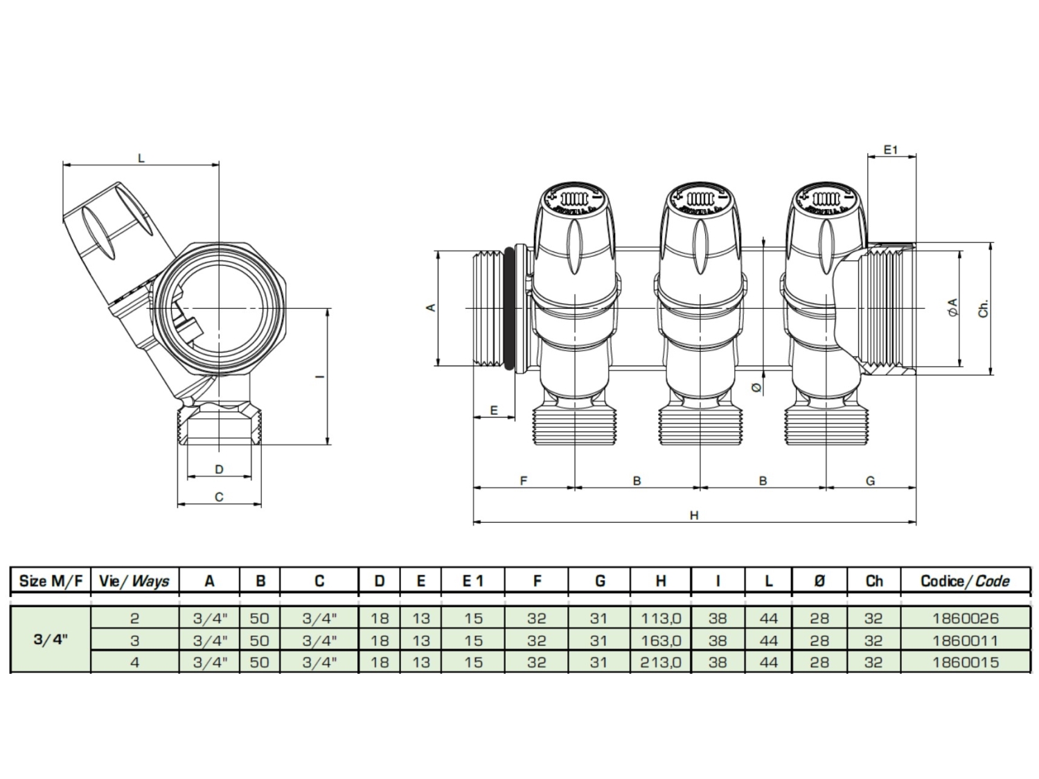 COLECTOR/DISTRIBUITOR TIEMME MAXIMA 3/4" - EK 3/4 X 18 - 4 CIRCUITE 2