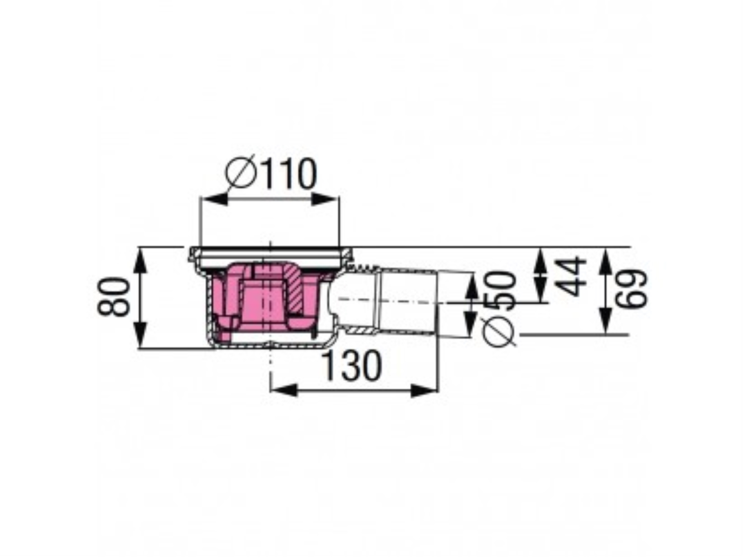 CORP SIFON KESSEL SUPERFLAT CU RACORD EVACUARE LATERALA Ø50 2