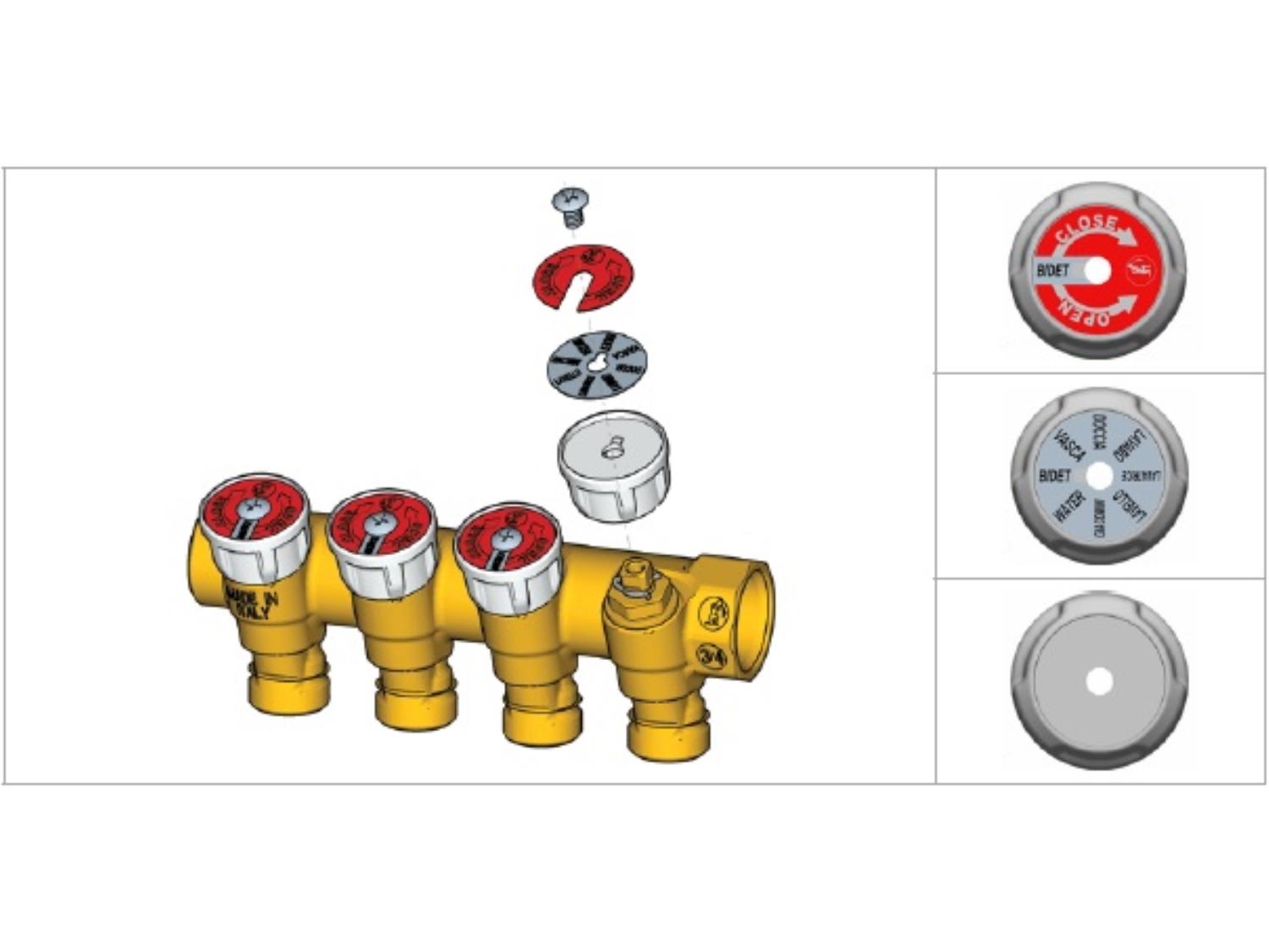 DISTRIBUITOR CU ROBINET 3/4" - 1/2" - 2 CIRCUITE - GIACOMINI R585CY062 2