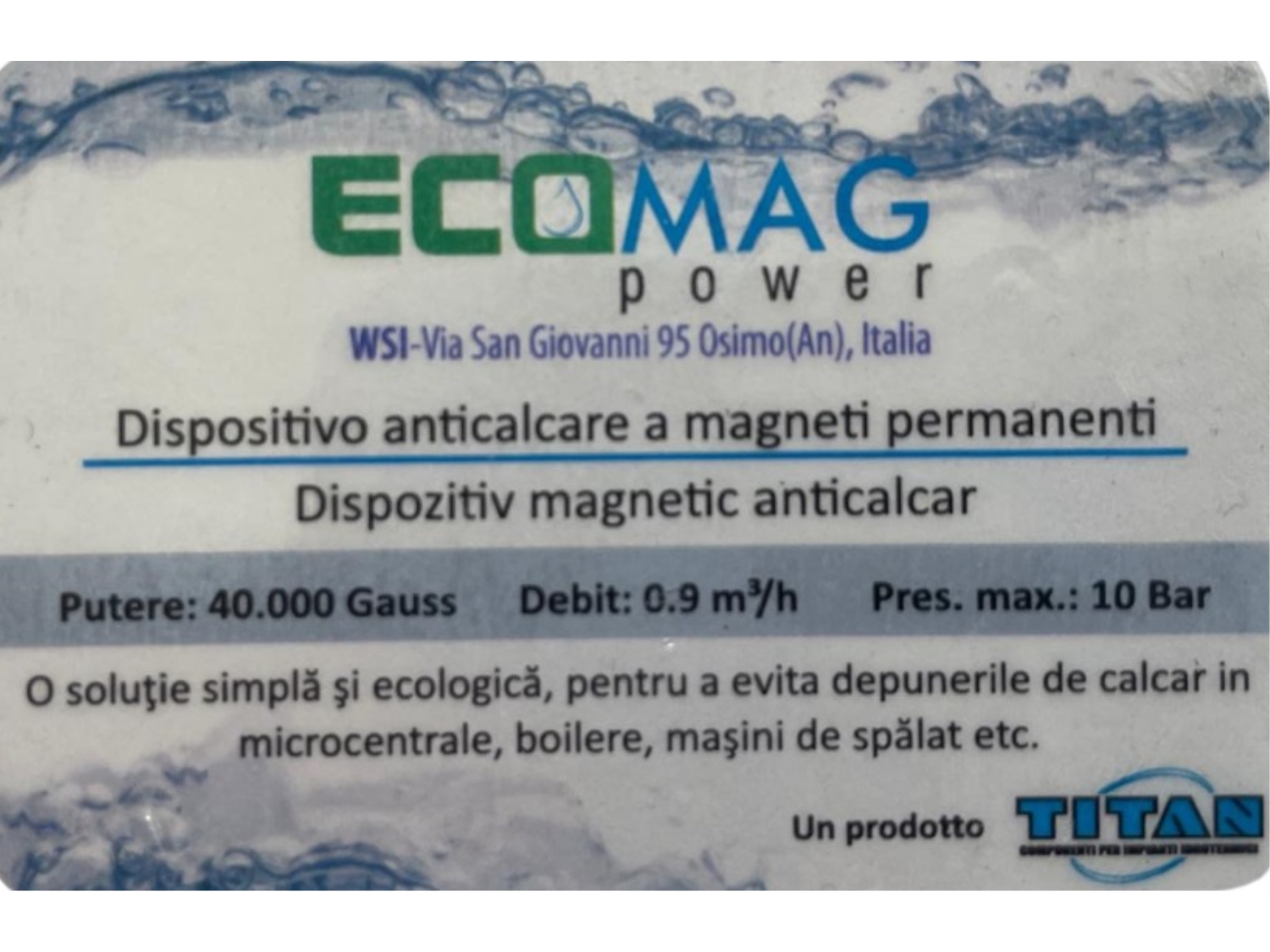 FILTRU MAGNETIC ANTICALCAR TITAN ECOMAG POWER 3/4 2