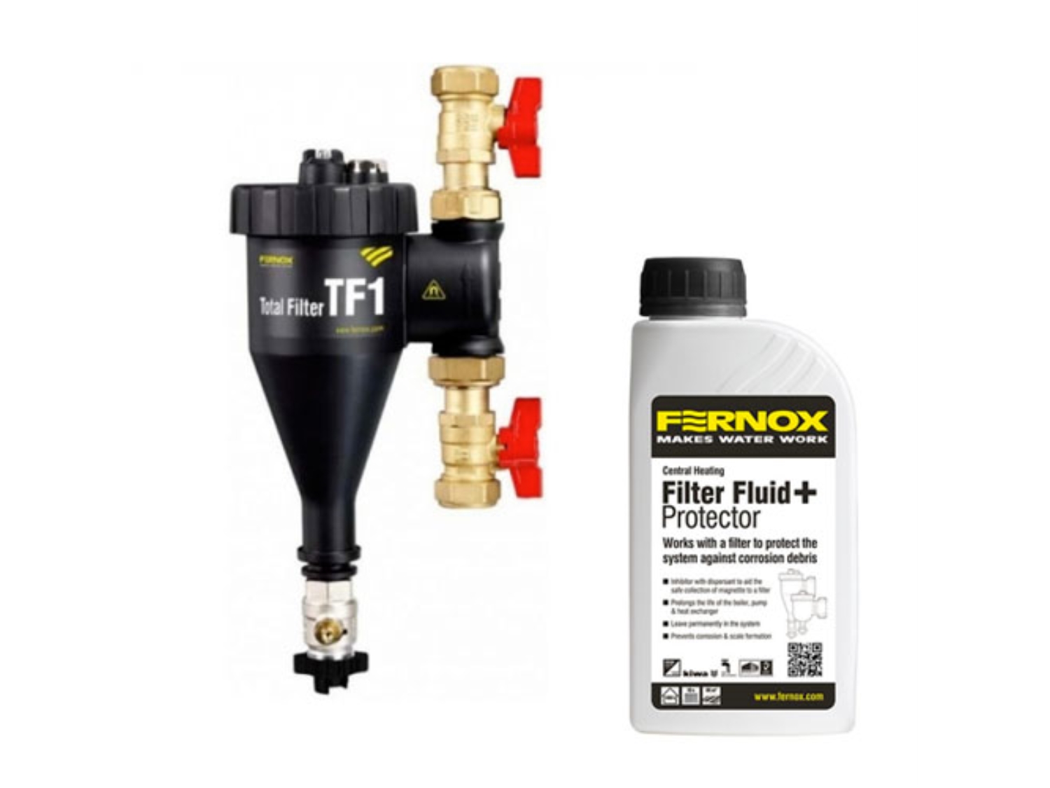 PACHET FILTRU ANTIMAGNETITA FERNOX TF1 TOTAL FILTER CU ROBINETI DE 3/4 SI FLUID PROTECTOR 500 ML 1