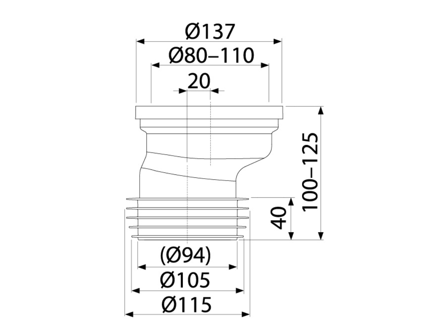 RACORD WC CU CONECTOR EXCENTRIC AXA 20 MM - ALCAPLAST A991-20 2