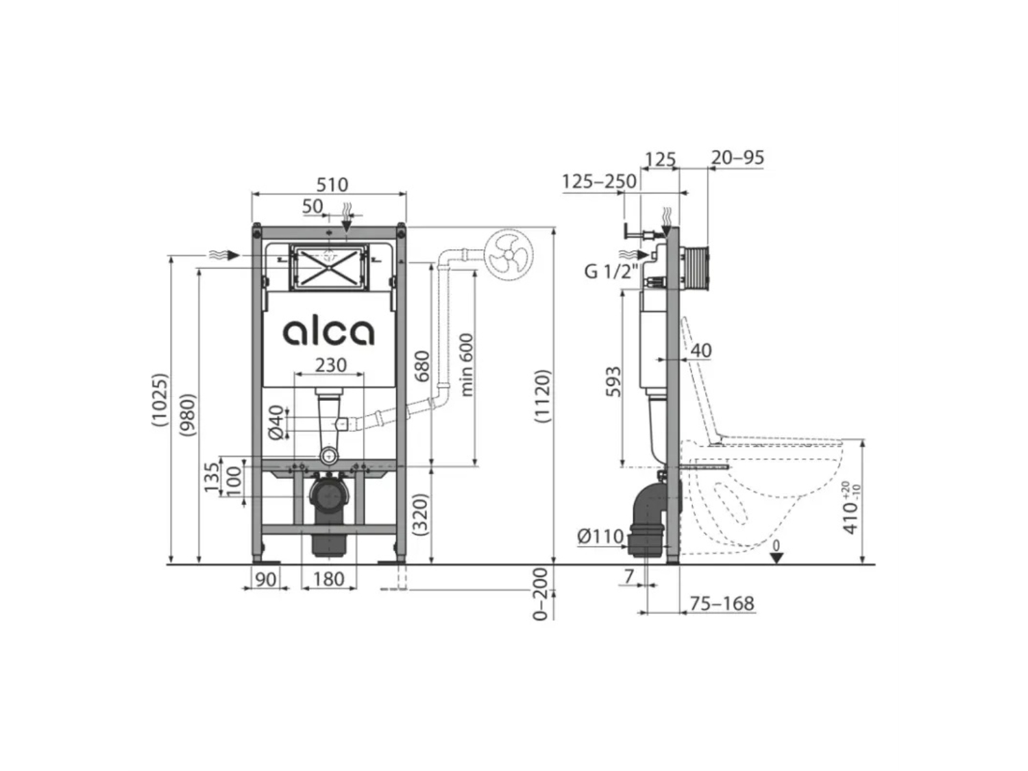 REZERVOR WC INCASTRAT PENTRU INSTALARI USCATE (IN GIPS-CARTON) ALCAPLAST H=1.120 MM - AM101/1120 2