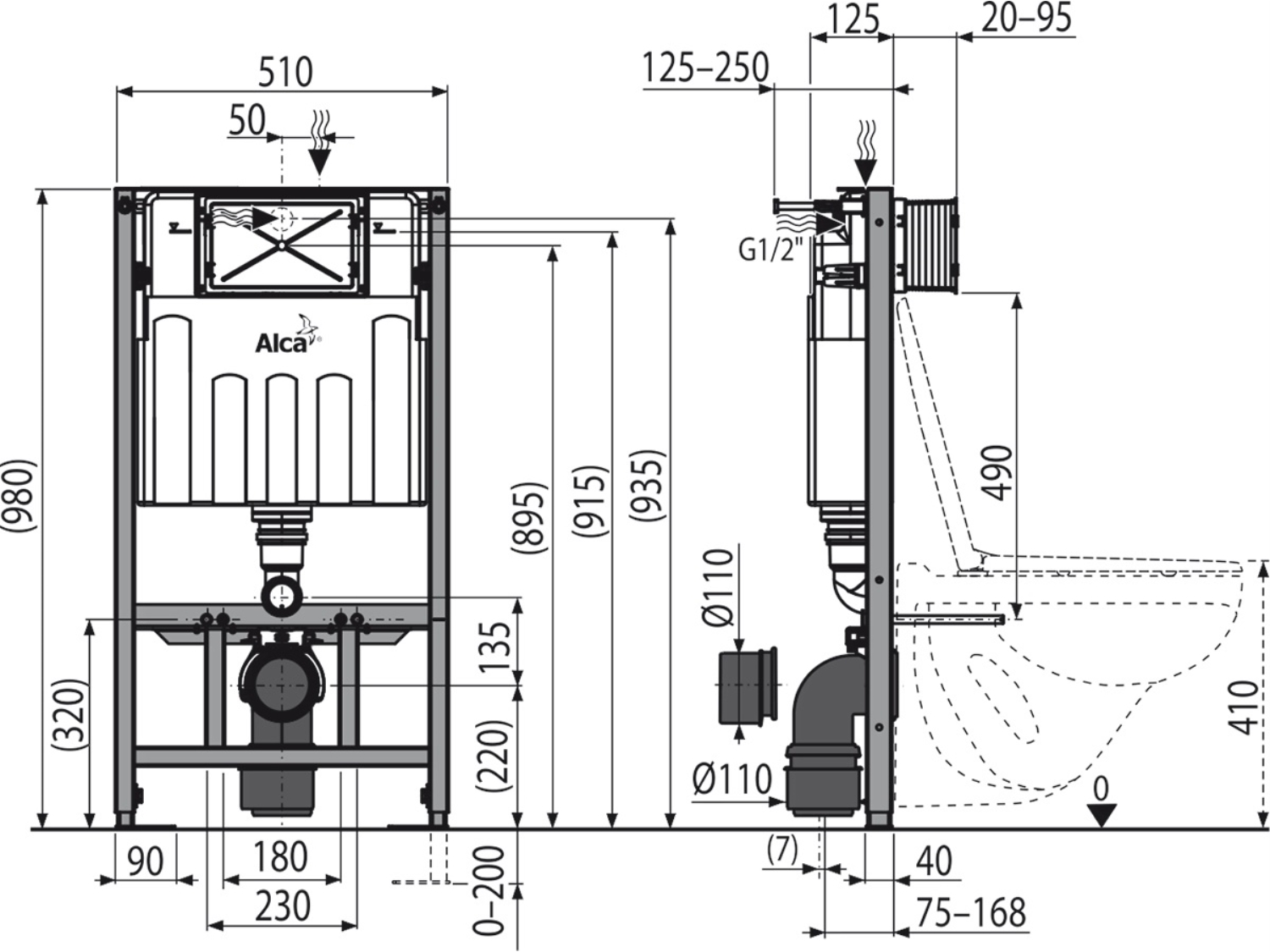 REZERVOR WC INCASTRAT PENTRU INSTALARI USCATE (IN GIPS-CARTON) ALCAPLAST H=980 MM - AM101/1000 2
