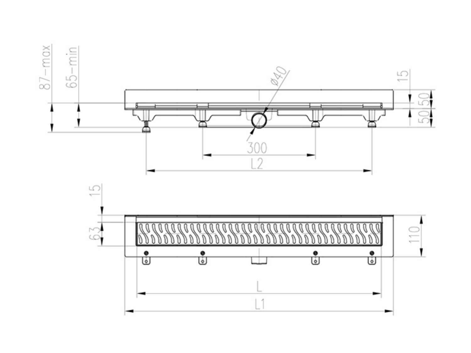 RIGOLA DE DUS CU MONTAJ LA PERETE KLASIK FLOOR 850 MM 2