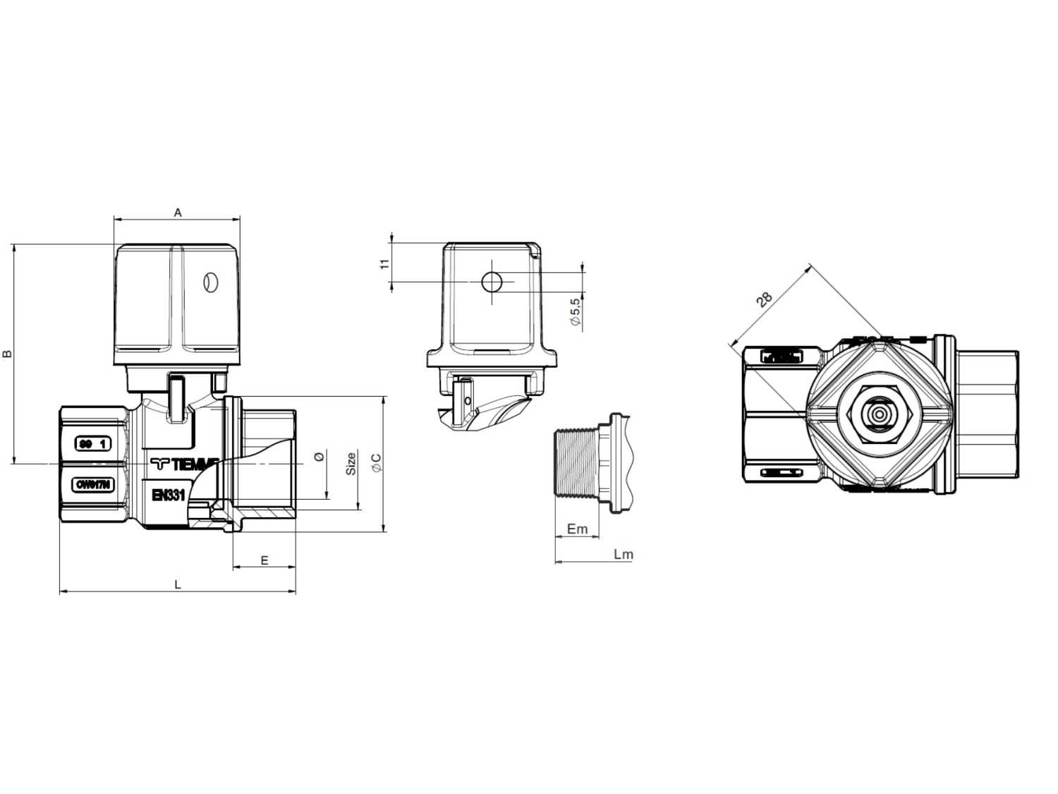 ROBINET CONCESIE CU SFERA TIEMME 'URAGANO' DN 2'' - FILET INTERIOR - EXTERIOR 2