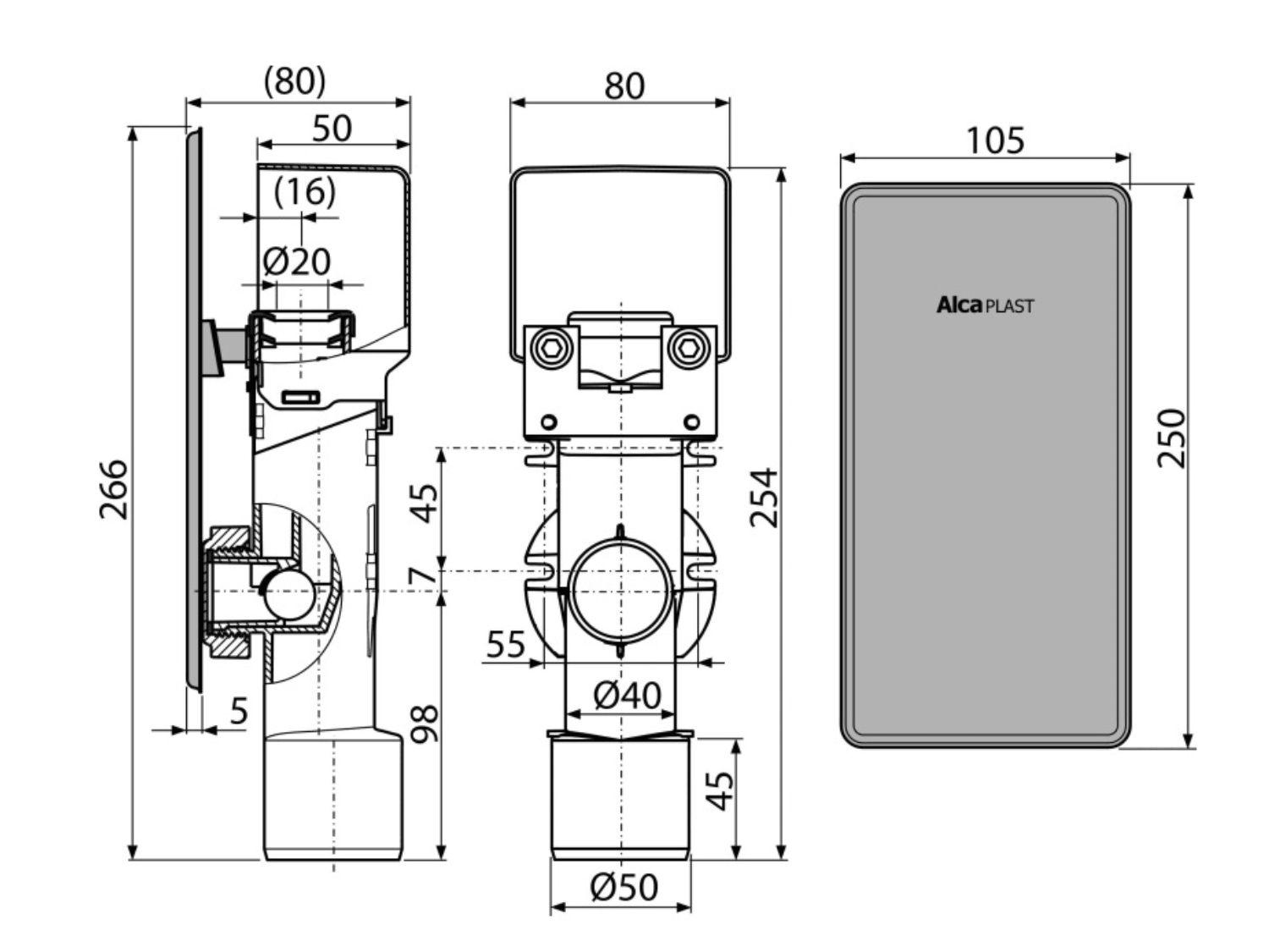 SIFON INCASTRAT PENTRU COLECTARE CONDENS Ø40/50 MM - ALCAPLAST - AKS4 2
