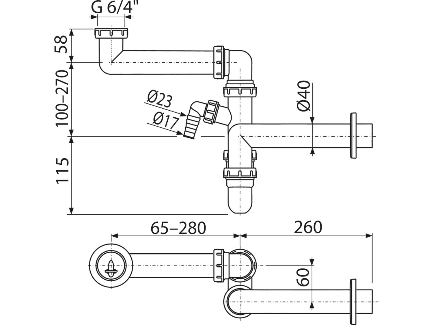 SIFON PENTRU LAVOAR DN40 CU LEGATURA LA MASINA DE SPALAT SI PIULITA 1 1/2' - ALCAPLAST - A872P 2