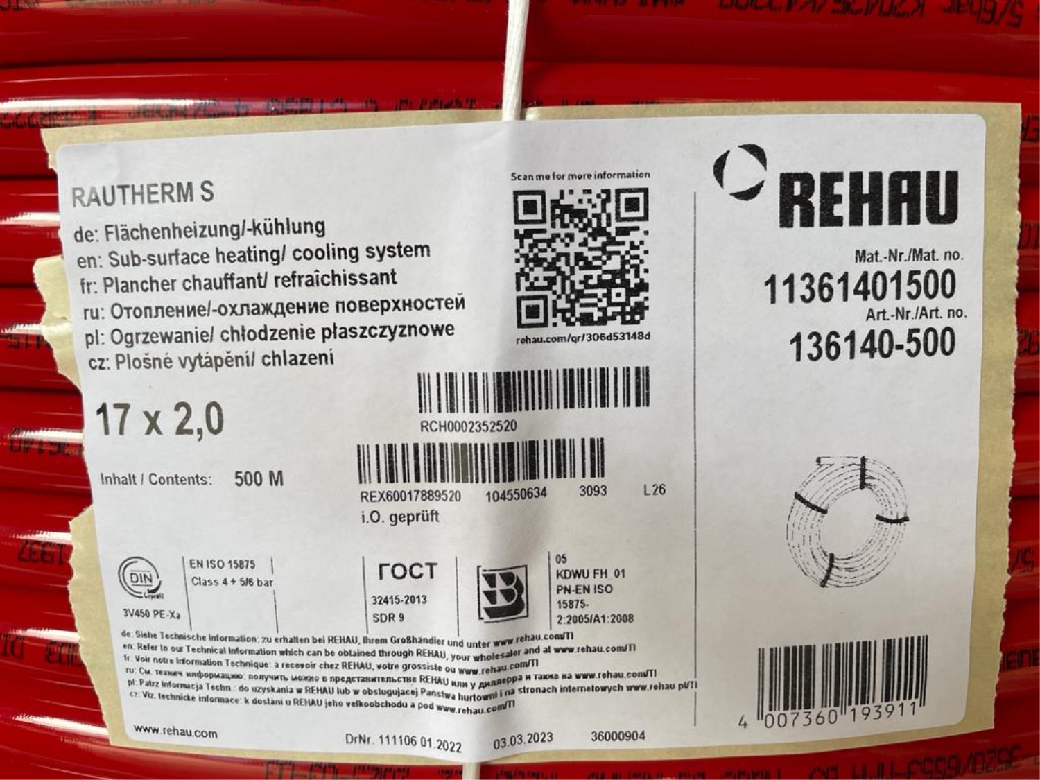 TEAVA INCALZIRE IN PARDOSEALA REHAU RAUTHERM S PE-XA 17 X 2 (COLAC 500 M) 2