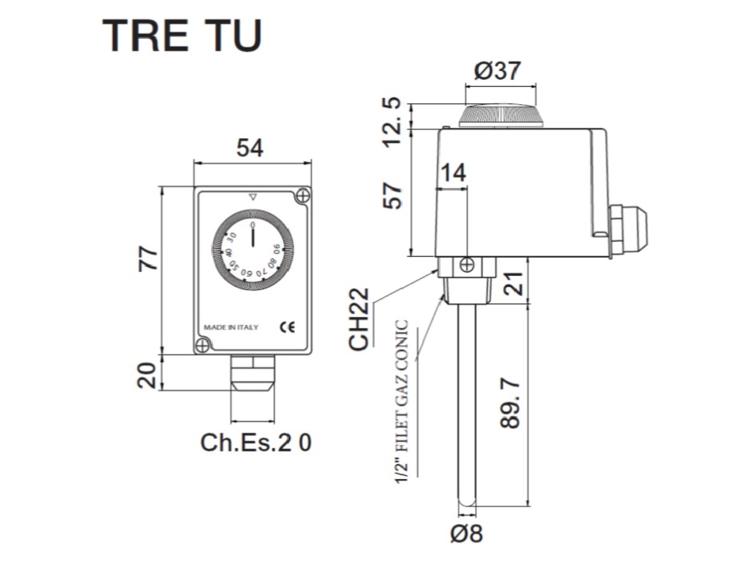 TERMOSTAT IMERSIE TRE100-TU 3 CONTACTE 2